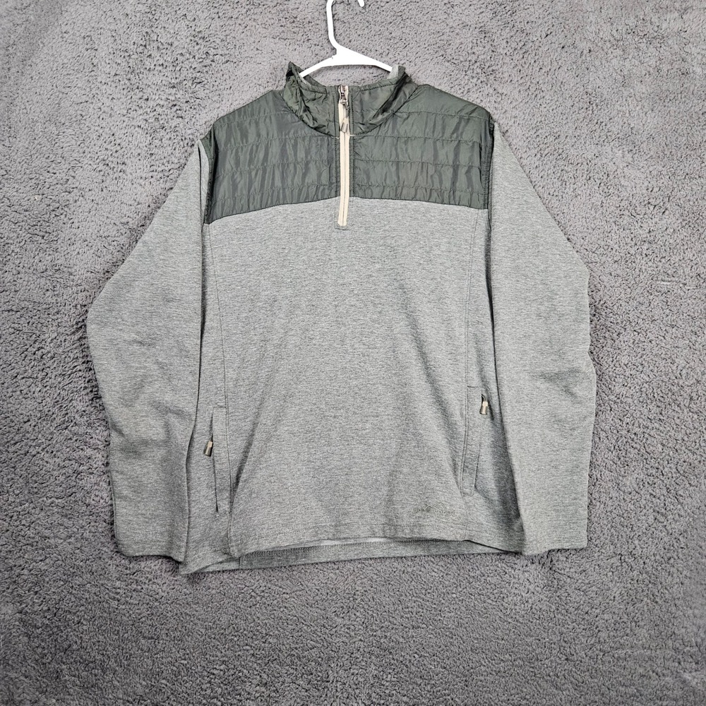 Eddie‎ Bauer Mens Pullover Sweatshirt L Quarter Zip Gray Quilted Athletic